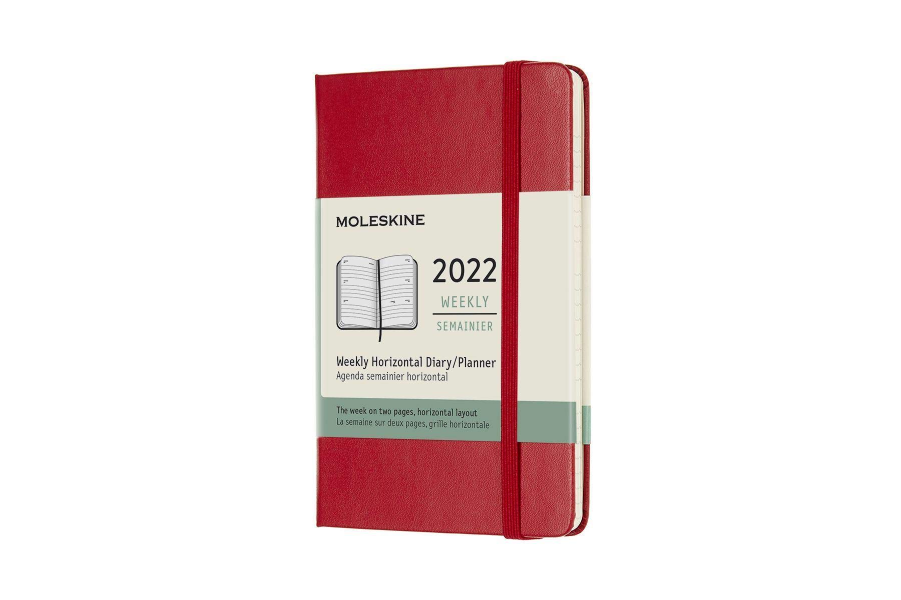 Moleskine Weekly Planner 2022, 12-Month Weekly Diary with Horizontal Layout, Weekly Horizontal Planner, Hard Cover, Pocket Size 9 x 14 cm, Colour Scarlet Red, 144 Pages