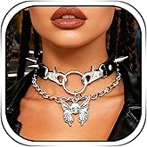 Urieo Goth Choker Necklace Black Spiked Leather Collar Chain Bat Nightclub Jewelry Accessories for Women