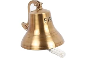 HANDCRAFTED TRADING CO. 6" Antique Brass Bell Wall Mounted Nautical Bell Ships Bell Hanging Bell Christmas Bel (FIRE) Engraved