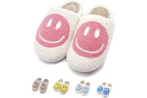 FUUPNN Smile Face Slippers for Toddler Boys Girls,Retro Cute Soft Plush Fuzzy House Slippers Non-slip Slippers with Memory Foam Warmth Happy face Slippers Warm Cozy Socks Smile Slippers for Winter