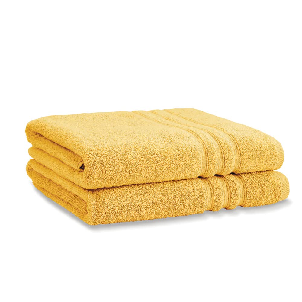 Catherine Lansfield Zero Twist Cotton 90x140cm Bath Sheet Pair Ochre