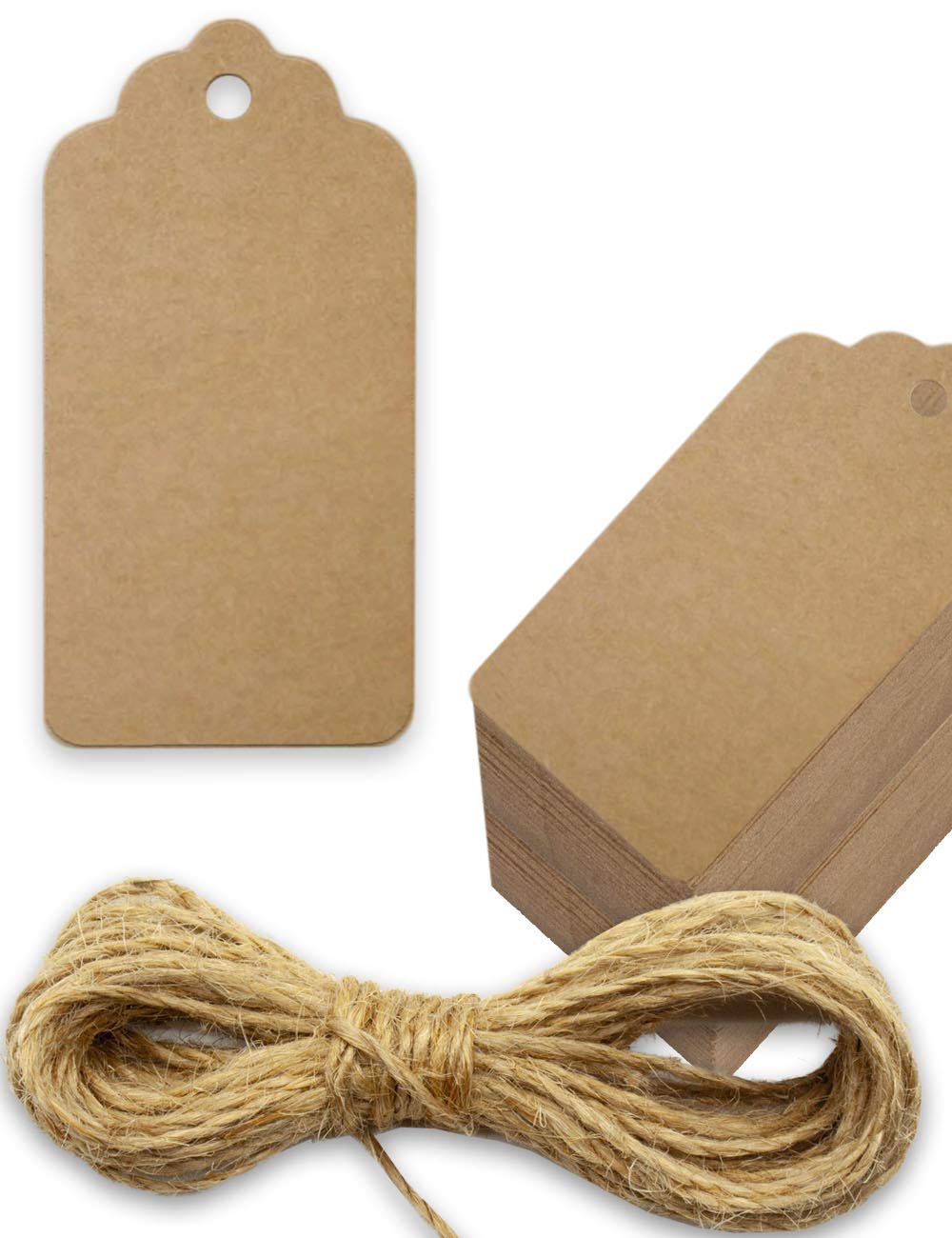 HOMETOOLS.EU® 100 Kraft Paper Gift Tags Labelling with 5 m Jute Cord, Natural