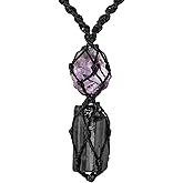 Handmade Raw Black Tourmaline & Amethyst Necklace – Macramé Crystal Pendant for Spiritual Balance, Grounding & Everyday Energy Gift for Men, Women