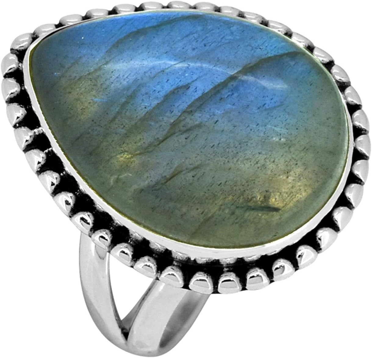 YoTreasureNatural Labradorite Statement Ring 925 Sterling Silver Gemstone Jewelry
