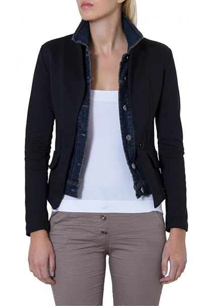 CASPAR Damen Jersey Blazer mit Jeanskragen - viele Farben - BZR002