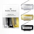 Rani Pins® Premium 6 Large Heavy Duty Dupatta Clips, Chunni Clips with Safety Pin - Black, Gold, and Silver - Securely Attach Dupatta, Chunni, Hijab, Veils, Wigs & More to Hair Quickly & Easily