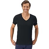 Hanes Mens Perfect Flex V-Neck Tee, Stay Tucked Undershirt, Slim Fit Tight on Arms T-Shirt, White & Black