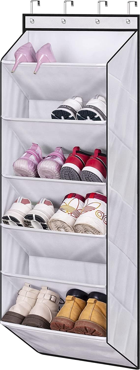 MISSLO 6 Shelf Door Shoe Rack Hanging Shoe Storage With Deep Pocket Over Door Shoe Organiser for Narrow Closet Shoes Holder Organizer, White