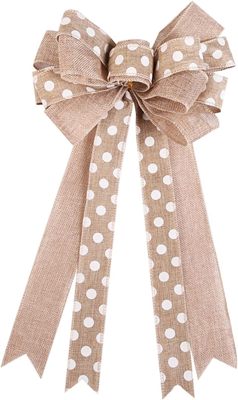 Bows & Ribbons - Samanter Dot Rustic Jute Bows Burlap Wreaths Bows Christmas Tree Topper for Wedding Holiday Birthday Party Decoration, FHTSLZ20208755WD