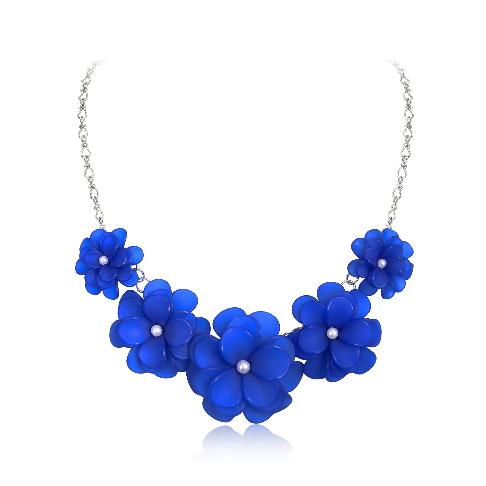 Ever Faith Blue Flower Necklace for Women, Floral Choker Statement Necklaces Boho Jewellery for Summer Holiday Prom Cocktail Party
