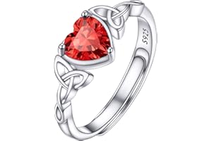 925 Sterling Silver Celtic Knot Heart Ring for Women, Birthstone Jan-Dec Available, Gorgeous Cubic Zirconia Ring, Adjustable 