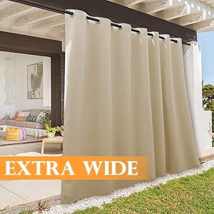 RYB HOME Patio Curtains Outdoor Canvas Curtain, Summer Heat UV Shade Blind for Gazebo/Outdoor Dinning Area/Doorway/Home Theater Decor, 100 Width x 108 Length, 1 Panel, Biscotti Beige