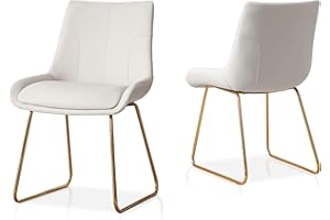 HIPIHOM Dining Chair Set of 2, Modern Kitchen Faux Leather Dining Room Chair for Kitchen Living Dining Room (2 Off-White with Gold Legs)