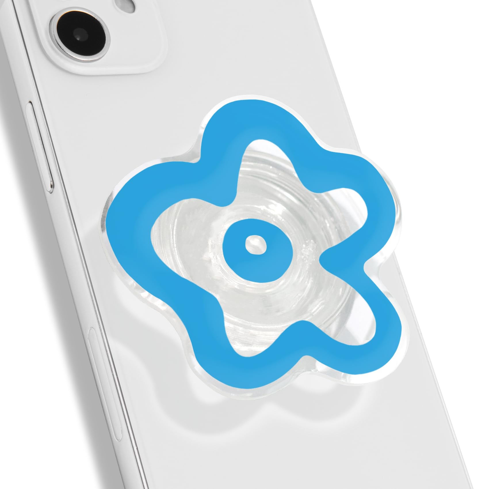 OnTheGrip Cute Transparent Daisy Flower Shape Design Mobile Phone Grip Multi Functional Collapsible Stand Holder for Smartphone Tablet Cell Phone Accessory (Blue)