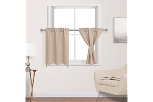 DWCN Beige Blackout Curtains for Living Room, Short Tiers for Small Window, Room Darkening Curtains for Bedroom, 24 Inch Curtains for Cafe, Basement - 30" Wide by 24" Long, Beige, 1 Pair