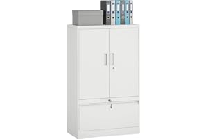 HOMCOM Metal Lateral File Cabinet with Locks, Steel Filing Cabinet with Adjustable Shelf and File Drawer, Home Office Furnitu