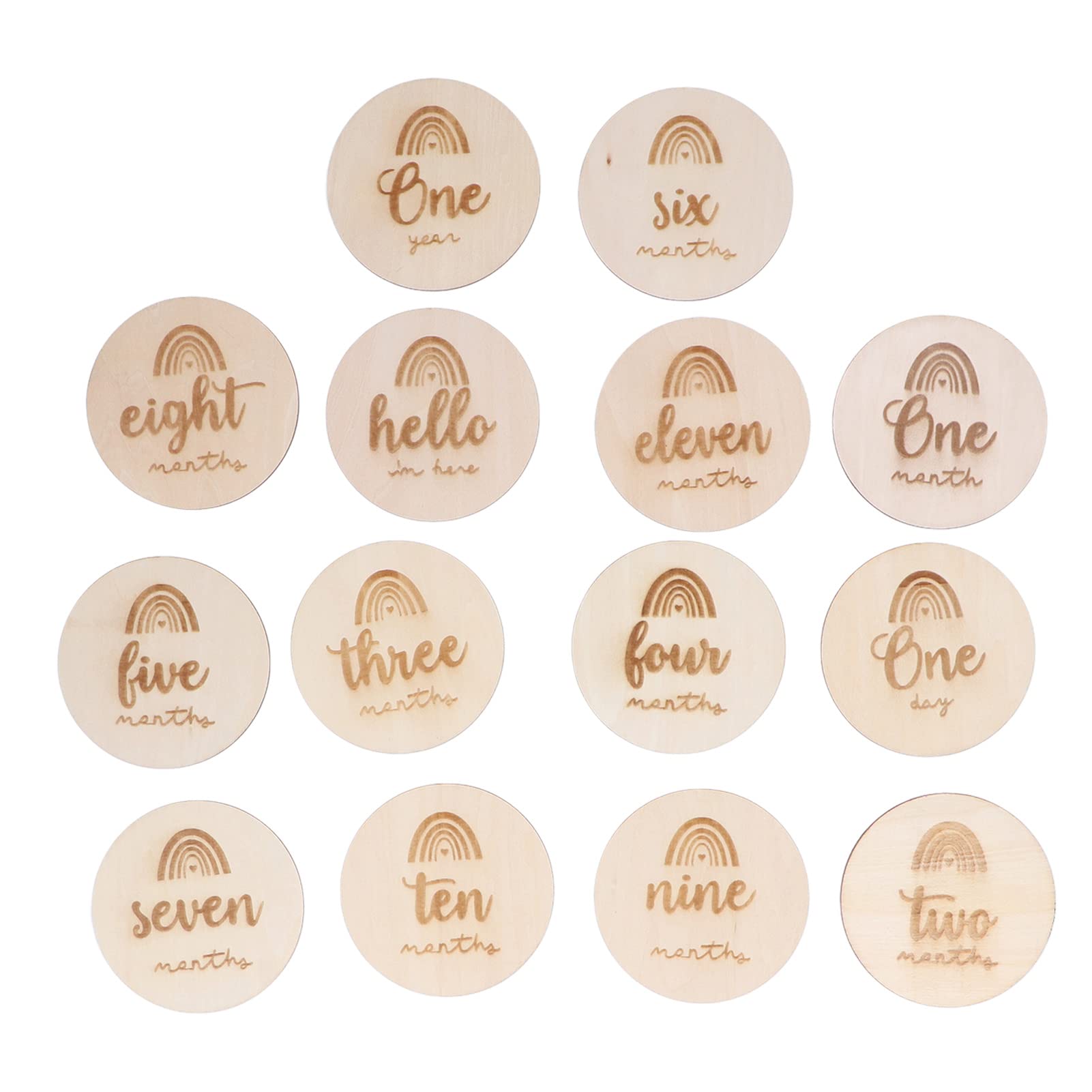 14Pcs Monthly Milestone Wood Discs, Baby Milestone Discs for Photo Props Baby Shower Gifts, Wooden Baby Monthly Milestone Cards
