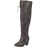 Forever Women's Chunky Heel Lace Up Over-The-Knee High Riding Boots,Brown,8.5