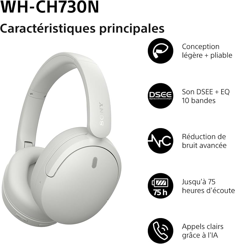 WH-CH730N Casque sans Fil à réduction de Bruit - Blanc Exclusif Amazon