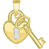 Jewelry America 14k Yellow Gold Polished Two Tone Heart Shaped Lock and Love Key Pendant