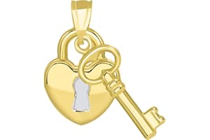 Jewelry America 14k Yellow Gold Polished Two Tone Heart Shaped Lock and Love Key Pendant