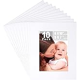 Betus 8x10 White Picture Mats, Acid Free, 1/16 Inches Thickness, White Core Bevel Cut Frame Mattes for 5x7 Pictures - Pack of 10