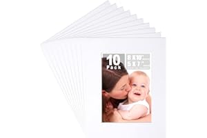 Betus 8x10 White Picture Mats, Acid Free, 1/16 Inches Thickness, White Core Bevel Cut Frame Mattes for 5x7 Pictures - Pack of