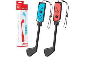 MoKo Golf Clubs Fit with Switch/Switch OLED Model (2021) Mario Golf: Super Rush Golf Hand Grips Game Accessories Kit Fit with Joy-Con Controller 2 Pack with Rotatable Golf Rod &Wrist Strap, Black