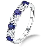 AIBAO Amethyst/Emerald/Ruby/Sapphire Half Eternity Band Rings for Women Sterling Silver Birthstone Stackable Rings Size 6 to 10 Anniversrty Valentines Mother's Day Jewelry Gift with Box