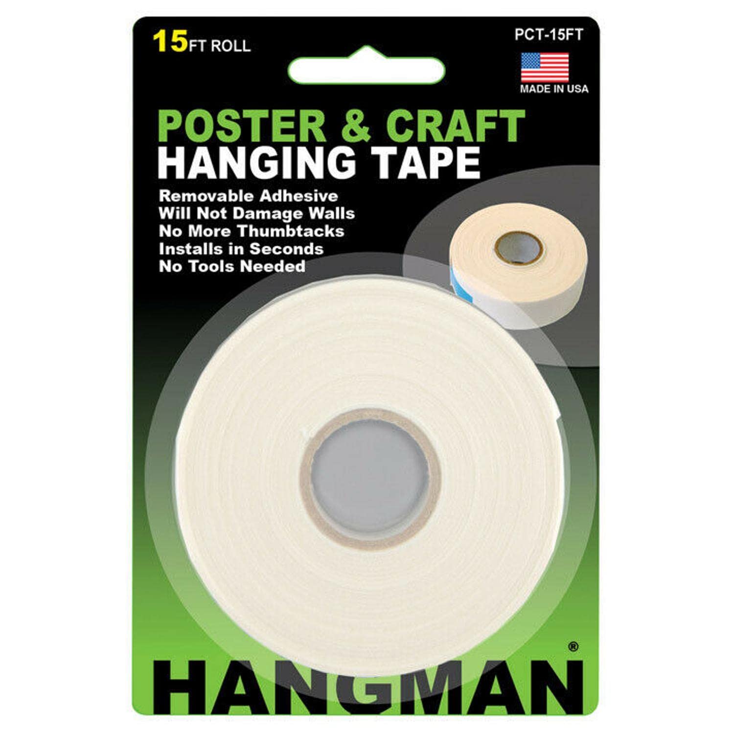 Hangman PCT-15 Double Sided Tape for Posters and Crafts, 45 cm Roll, Beige