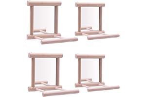 HANZE Bird Mirror with Swing Hummingbird Swing Bird Perches for Parrots Stand Wooden Swing Toy for Macaws Lovebird Cockatoo Parakeet Conure Finch Cockatiels,4 Pack