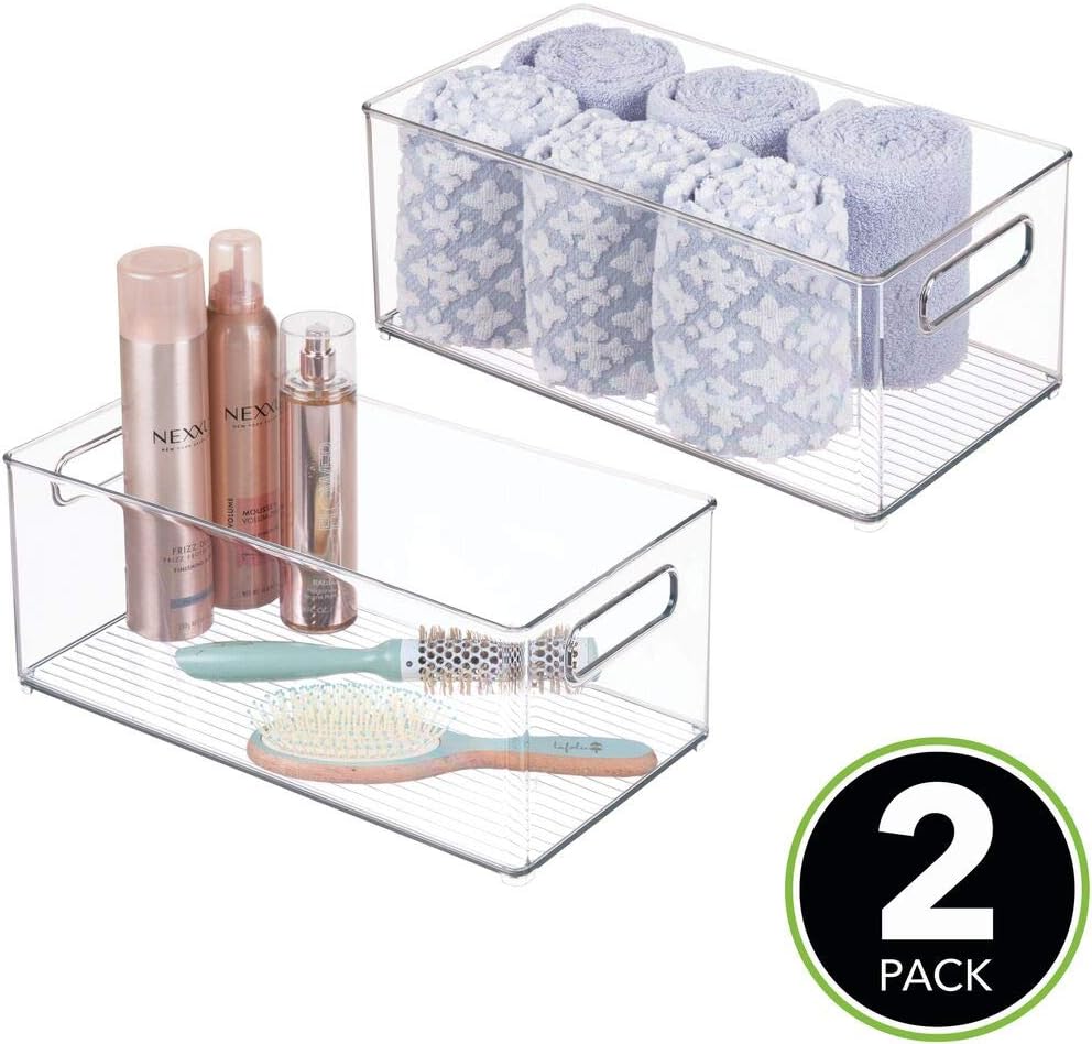 mDesign Drawer Box – Set of 2 – Use for Optimal Storage in The Household – Storage Box for Health and Beauty Products – Ideal Organiser Bin for The Bathroom – Clear - Image 3