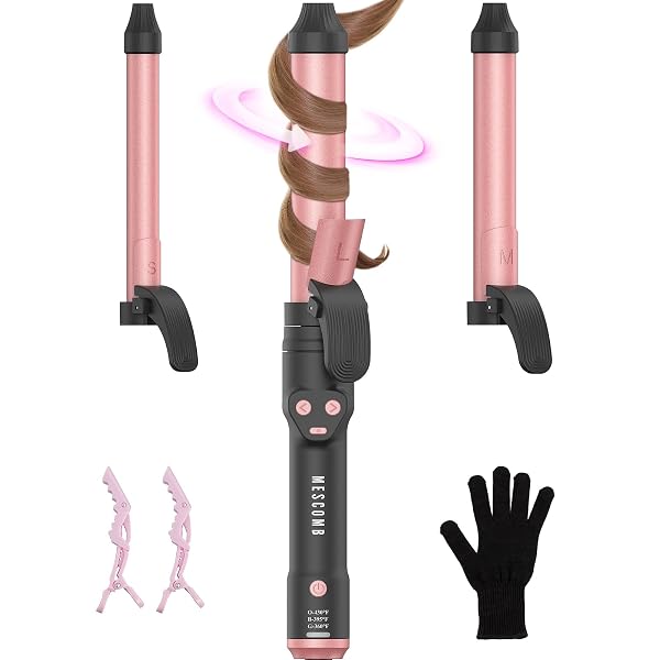 AUTOMATIC CURLING IRON 1 INCH WITH 3-IN-1 INTERCHANGEABLE BARRELS FOR TANGLE-FREE BEACH WAVES CURLS, BEGINNER FRIENDLY ANTI-TANGLE HAIR CURLER, WORLDWIDE DUAL VOLTAGE TRAVEL FOR LONG SHORT HAIR PINK