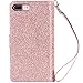 iPhone 8 Plus Case, iPhone 7 Plus Case, BENTOBEN Shiny Bling Flip Folio Card Slots Cash Holder Wrist Strap Magnetic Snap Closure Protective Wallet Phone Case for iPhone 8 Plus/7 Plus Rose Gold/Pink