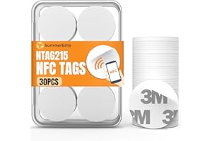 Summerbrite 30 Pcs NFC Tags NTAG215 Blank NFC Cards Stickers, Rewritable Programmable NFC 215 Chip NFC Coins with Adhesive Back, 504 Bytes Memory, Compatible with TagMo and NFC Enabled Devices
