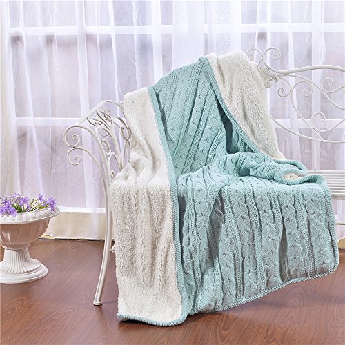 Luxury Quality Fluffy Sherpa Knit Throw Blanket 47"x70", Fuzzy Blanket for Sofa Couch Chair,Shaggy Quilt Comforter All Season Light Blue