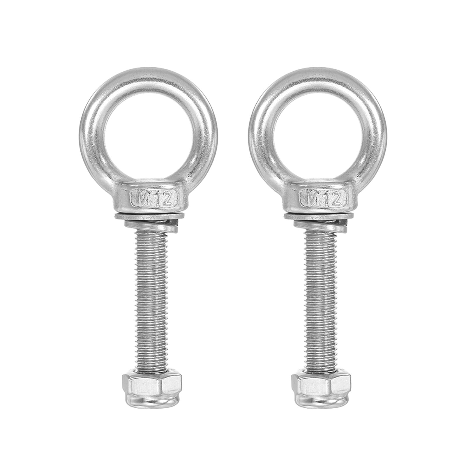 PATIKIL Lifting Shoulder Eye Bolts, M12x70 304 Stainless Steel Male Thread with Hex Screw Nut Gasket Flat Washer for Hanging Securing Chain Wire Rope, 2 Sets