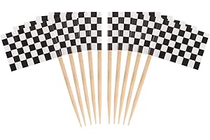 JAVD 100 Pcs Checkered Racing Flag Checkered Racing Toothpick Flag Small Checkered Mini Stick Cupcake Toppers Flags, Food Bar Cake Flags Toothpick Flag