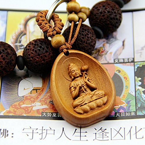 Eight Kind Of Buddha Guardian Rose Wood Carving Talismans Key Ring Key Chain (Mahasthamaprapta)