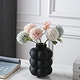 Mowtanco Black Ceramic Vase - Small Spherical Flower Vase for Centerpiece, Three Floors Design for Modern Home Decor, Boho Decorative Vase - 6.7" Tall