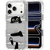 MOSNOVO for iPhone 17 Pro Case | Military Grade 6.6ft Drop Tested | Camera Control | Clear with Hidden Black Cat Design
