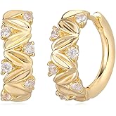 MYEARS Women Earrings Gold Huggie Hoop Cubic Zirconia 14K Gold Plated Small Simple Hypoallergenic Everyday Jewelry - Flower and Tree