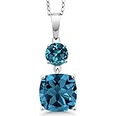 Gem Stone King 6.30 Cttw London Blue Topaz Pendant Necklace For Women | 925 Sterling Silver | Gemstone November Birthstone | Cushion 10MM | Round 6MM | Fine Jewelry Gifts for Her Mom Wife