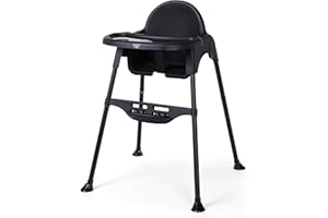 Cosco Kids Canteen High Chair Lightweight Portable Baby Feeding Chair with Adjustable Tray, Easy to Clean, Kitchen or Dining Use, Toddlers Up to 33 lbs, Mono Black