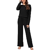 LOCUBE Women's Pajama Set, Ultra Soft Long Sleeve 2-Piece Lounge Set with Pockets and Drawstring Pants
