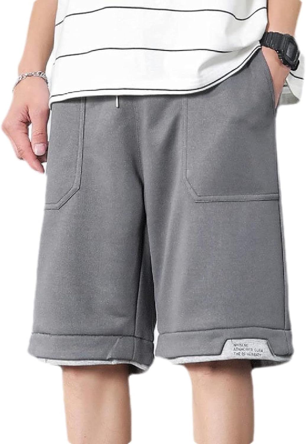 Freedom Mens Plus Size Pure Color Loose Fit Casual Pocket Athletic