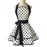 Hyzrz Lovely Handmade Cotton Retro Aprons for Women Girls Cake Kitchen Cook Apron for Mother's Gift (Black Dot)