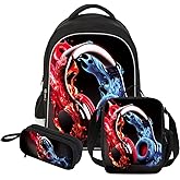 ZRENTAO 3 Pcs Kids Backpack, 3D Reflective Cartoon, 600D Polyester & Dual Zippers, 17" Bookbag with Ergonomic Design for boys & girls age 6-18, Headphone Space Style for school Children Kids