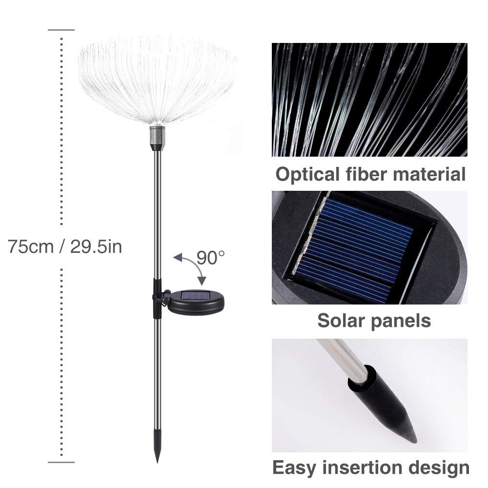 Neporal Multi-Colored Solar Stake Light Outdoor Decorative IP65 Waterproof Fiber Optic Solar Lighting 2 Pack Solar Garden Light Stakes for Yard Patio Garden Pathway Christmas Decoration