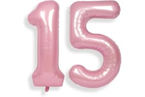 SUWEN 40 Inch Pink Large 15 Number Balloons Big Foil Helium Number Balloons 0-9 Jumbo Happy 15th Mylar Birthday Party Decorations for Girl or Women 51 Anniversary Party Supplies